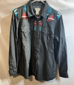 Women's Ariat Dutton Chambrey Embroidered Long Sleeve Shirt Size XL Excellent - Picture 1 of 18