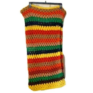 VTG Hand Made Rainbow Crocheted Afghan Throw Decor 40 x 36 Inches GrannyCore - Picture 1 of 8