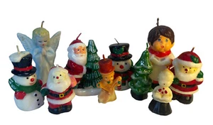 10 Vintage Christmas Wax Candles Lot - Various Sizes Unlit, Santa Snowman Angel - Picture 1 of 10