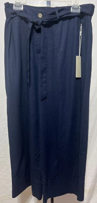 Joie Mujer Lino Azul Marino Pantalones Grande Cintura Elástica Pierna Ancha Cinturón Nuevo Con Etiquetas Foto 1 de 4