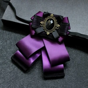 Mens Satin Bow Tie 3 Layers Necktie Rhinestone Pre Tied Retro Party Wedding Chic - Picture 1 of 18