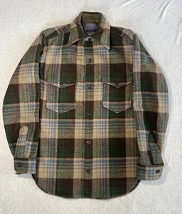 Pendleton Shirt Jacket Mens Small Heavy Plaid Wool Made USA 1960s Vintage - Picture 1 of 10