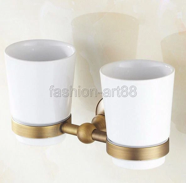 Bathroom Accessory Wall Mounted Antique Brass Double Toothbrush Holder Pba145