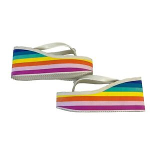 Kurt Geiger London Kensington Rainbow Flip-Flop Wedge Sandals US Size 7.5 EU 38