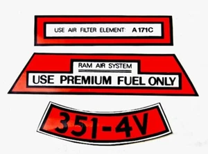 New! 1971 Ford Mustang Boss 351 - 4V Ram Air Filter Decal Set - 3pc Set - DF-260 - Picture 1 of 4