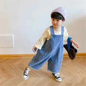 New Loose Overalls Boys Girls Casual All-match Denim Trousers Outwear 1-7Y Kids - Picture 1 of 19