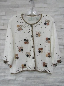 Cárdigan artístico portátil con círculos funky tejido peludo blanco opciones de diseño XL - Imagen 1 de 6