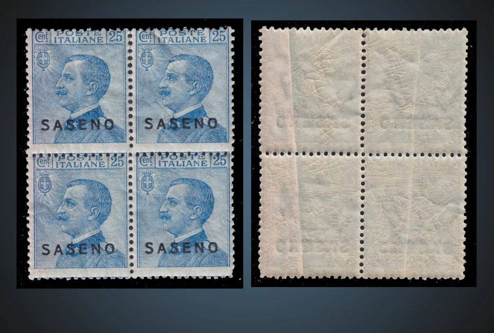 1923 ITALIAN POSSESSION ADRIATIC SEA SASENO RARE BLOCK OF 4 NH 25C BLUE SC 4 - Image 1 of 1