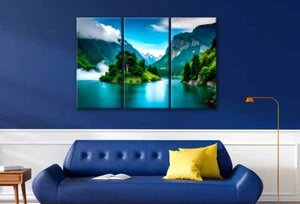 Mountain River Mountains 3 & 4 Panels Australian Made Wall Canvas High Quality - Picture 1 of 7