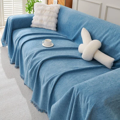 Extra Large Sectional Couch Cover 91"W Chenille Sofa Slipcover w/ Tassel 8 Color - Image 1 of 4