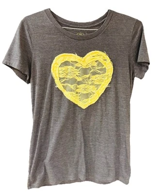 Old Navy Dark Gray T Shirt Yellow Heart Embroidered Medium - Image 1 of 4