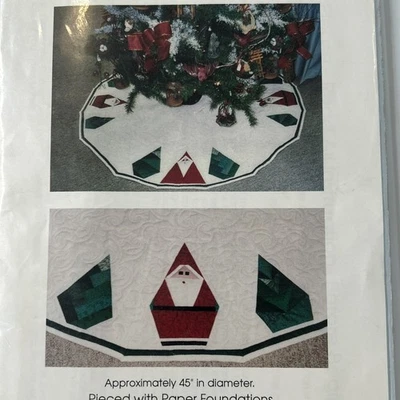 Antique Santa Christmas Tree Skirt 45" Diameter Pieced Quilted Sewing Pattern - Image 1 of 4