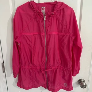 Old Navy Active Go-Dry Pink Nylon Hooded Windbreaker Jacket Women's L - Picture 1 of 9