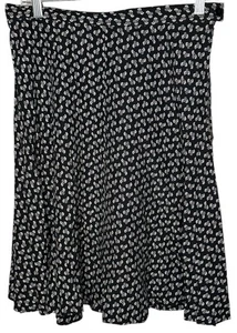 Vtg JONES NEW YORK Linen Skirt Sz 12 Black Floral Flounce Full Knee Length Dance - Picture 1 of 7