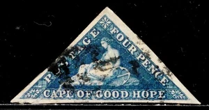 KAP DER GUTEN HOFFNUNG BRITISCH: 1863 KLASSIK BRIEFMARKE DREIECK SCT#13 SCHÖNER RANDKLANG - Bild 1 von 1