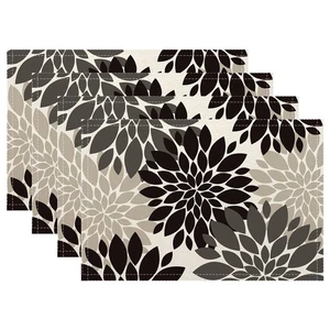 Schwarz Grau Dahlie Tischsets 12x18 Zoll 4er Set, Modern Abstrakt Blumendekor... - Bild 1 von 7