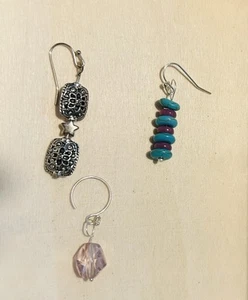 Set Of 3 Pairs Earrings Lavender Turquoise Silver Filigree Accept Returns. - Picture 1 of 4