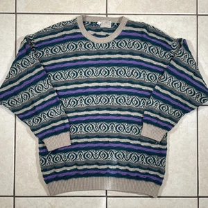 Pronto Uomo Sweater 3D Knit Men’s Large Pullover Coogi Style Cosby Grandpa Vtg - Picture 1 of 10