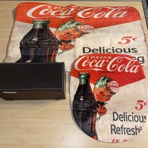 Coca-Cola Retro Classic Bath Mat Toilet Lid Cover Storage Box 3 Piece Bathroom - Picture 1 of 16