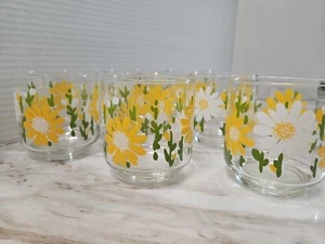 Vintage Libbey? Gänseblümchen Saft Gläser Tassen 6er Set gelb weiß grün Frühling - Bild 1 von 8