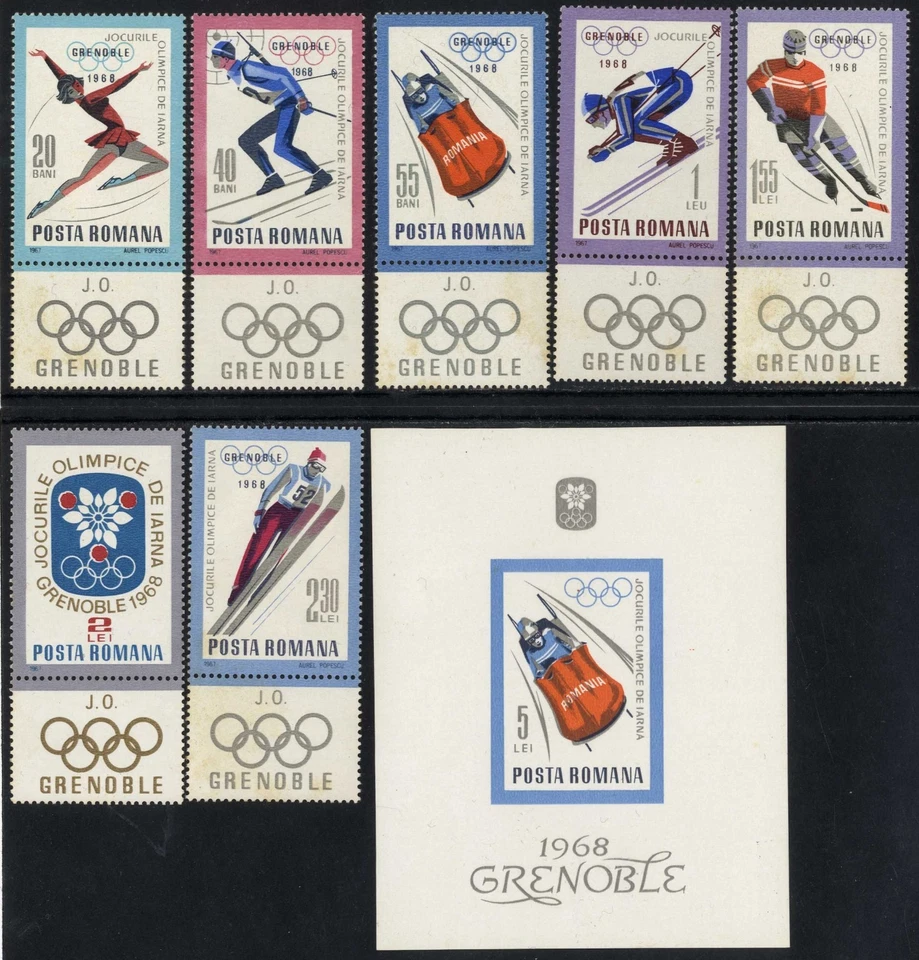 Rumano 1968 GRENOBLE JUEGOS OLÍMPICOS DE INVIERNO MNH, OG + bloque + TAB x Foto 1 de 1