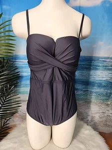 Nwt CUPSHE Women's One Piece Swimsuit Wrapped Back Cut Out Large Dark Gray - Picture 1 of 5