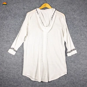 Pineapple Cove Beach Cover Up White Long Sleeve Hooded Cotton Women's Plus Sz 1X - Picture 1 of 8