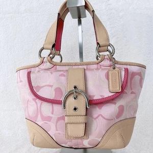 Coach Tote Soho Signature Pink Leather Canvas Dust Bag rare Color Beautiful - Picture 1 of 12
