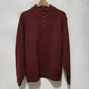 Vntg LL BEAN Sweater Mens L 100% Lambswool Henley Pullover Dark Red button Y2K - Picture 1 of 11