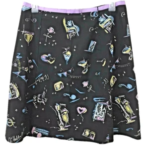 Rafaella womens skirt Size 14 knee length black floral scenery heart purple - Picture 1 of 5