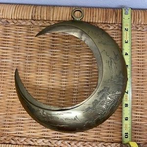 Vtg Ikebana Japanese Hanging Crescent Moon Flower Vase Planter Pot Japan Brass - Picture 1 of 10