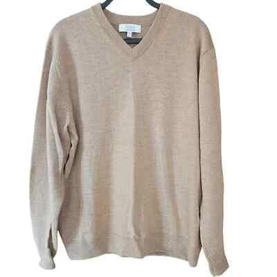 Turnbury Mens Merino Wool V-neck Sweater Nude L Tan Capsule Neutral Preppy - Изображение 1 из 4