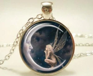 FAIRY MOON charm pendant 18" Sterling Silver 925 necklace women female gift MOM - Picture 1 of 8