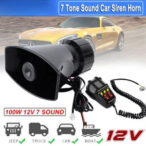 12V 7 Tone Sound Car Police Warning Alarm Siren Horn MIC Loud PA Speaker System - Picture 1 of 16