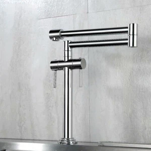 Bathroom Kitchen Sink Faucet Telescopic Spout Mixer Brass Tap Deck Mount Chrome - Bild 1 von 4
