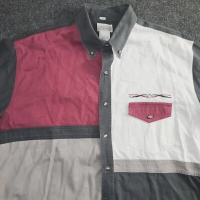 VTG Express Rider Mens Western Shirt Size L Colorblock Burgundy Black Gray White - Image 1 of 4