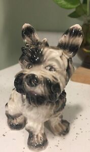 Vintage Black/ White Gray Scotty Dog Ceramic Planter 5x5.5"