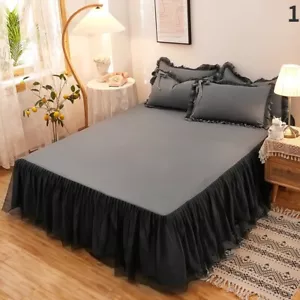 Mesh Lace Bed Skirt Sheet Ruffled Solid Bedspread Bedcover Princess Room Decors - Picture 1 of 24