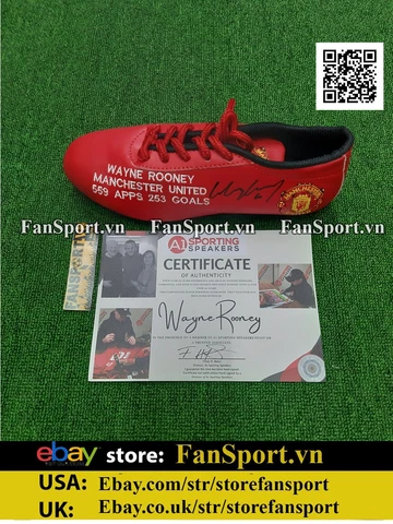 Manchester United red shoes signed by hand Wayne Rooney COA 559 match 253 goals Cover
