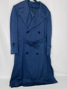 Army Air Force Long Coat Blue Gaberdine Wool Lined Double-Breasted Kalan Chicago - Picture 1 of 10