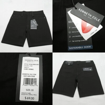 Pantalones Cortos Denim Kenneth Cole Para Hombre 30 Negros Sostenibles 9" Elastizados 32x18 NUEVO Foto 1 de 4