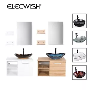 28 Zoll Wandmontage Badezimmer Waschtisch Schwebeschrank 2 Ablagen mit Gefäß Waschbecken Set - Bild 1 von 50