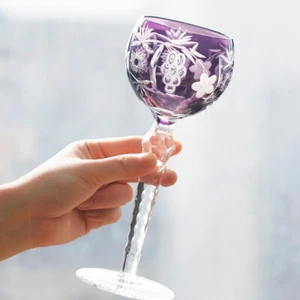 Bohemian Fashion Crystal Glass Goblets Hand Cut Patterns Wine Glass Purple 7.6oz - Picture 1 of 7