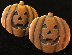 Pendientes Jack-o-lanterns postes grandes cobre Halloween calabaza talla días de otoño - Imagen 1 de 2