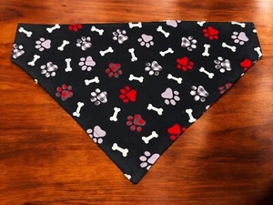 Dog Bandana Over the Collar Red Black Buffalo Paw Paws Bone Bones Slide on Scarf - Picture 1 of 4
