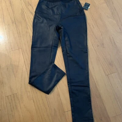 DG2 DIANE GILMAN Slim & Sleek Black Coated Tummy Control Leggings - Size P S NWT - Image 1 of 4