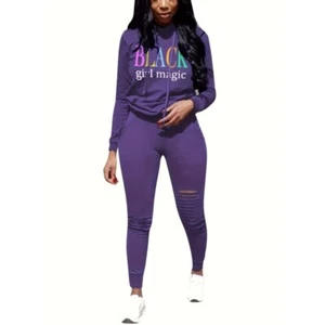 Women's 2Pcs Outfits Casual Long Sleeve TopRipped Pant Set Distressed Loungewear - Picture 1 of 32