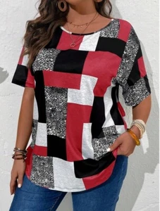 Women's Plus Sized Top red-grey-black (Size 20 - 4XL) - Picture 1 of 3