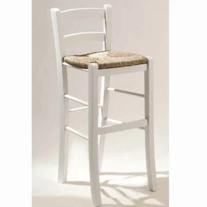 Taburete Madera h67cm Blanco Con Asiento En Paja - Imagen 1 de 5