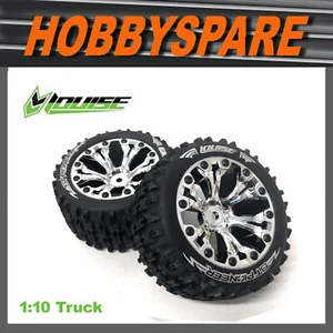 LOUISE 1/10 RC ST MONSTER TRUCK WHEEL TYRE 12mm HEX 0 OFFSET CHROME BEADLOCK - Picture 1 of 5